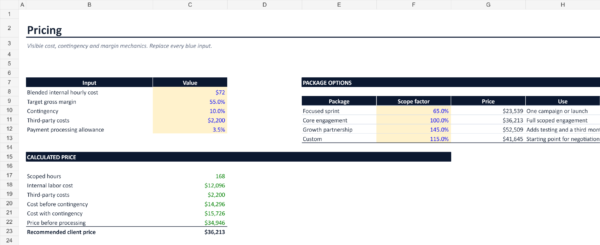 04-pricing-calculator Agency pricing calculator for project rates, costs and target margin