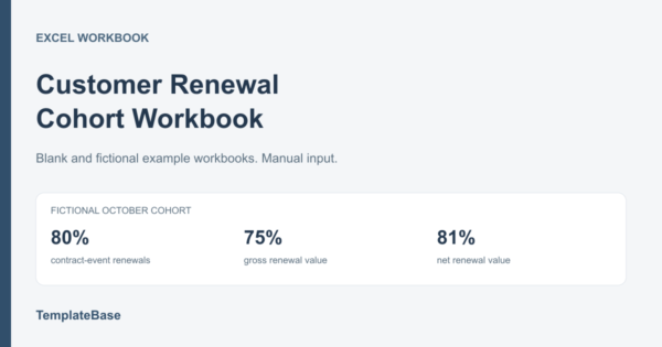 Customer Renewal Cohort Workbook for Excel — blank and fictional example files
