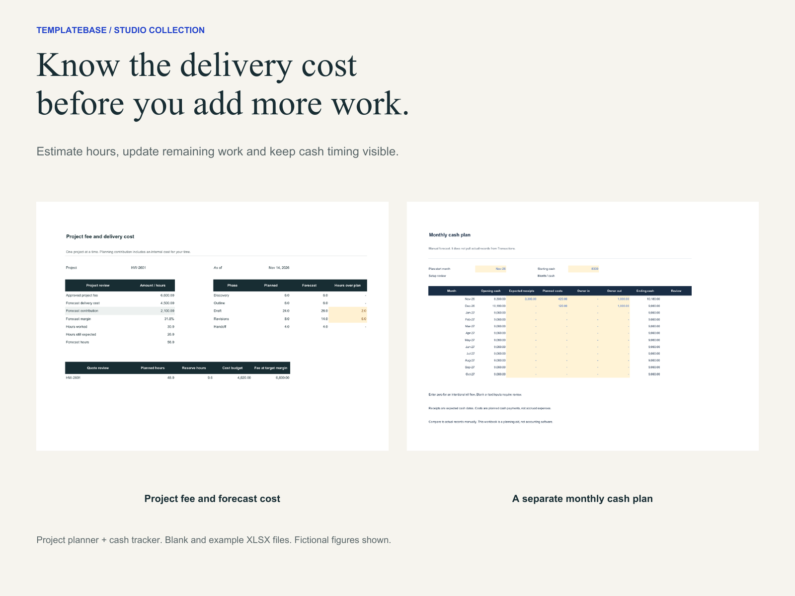 Studio Templates for Freelancers 3 Actual pages from Studio Project Profit and Cash Planner
